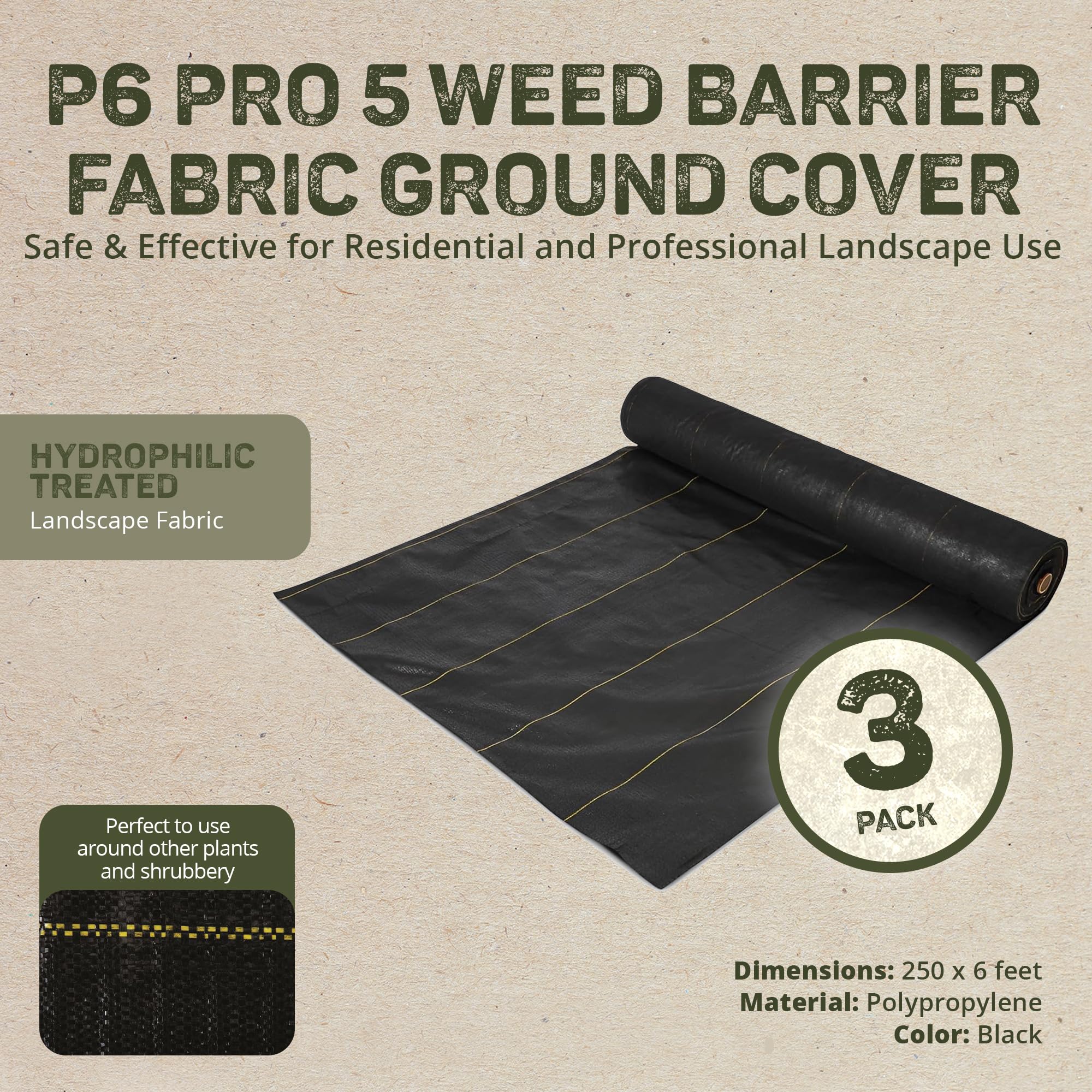 Dewitt 3-Pack Pro-5 Weed Barrier Fabric 5 oz, 6 x 250 Feet – Heavy-Duty Woven Landscape Ground Cover Mat for Raised Garden Bed, Greenhouse Gardening, Outdoor Landscaping, and Commercial Planting - Image 4