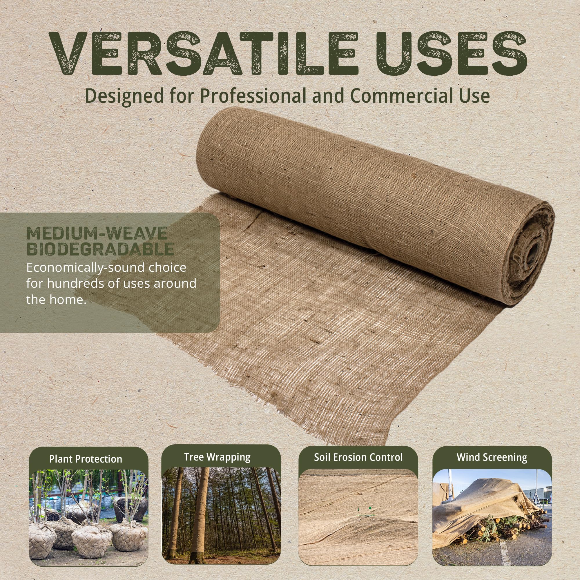 Dewitt Natural Burlap Roll 5.5 oz, 4 x 250 Feet – Medium-Weave Jute Fabric for Soil Covering, Plant Protection, Tree Wraps, Erosion Control, Wind Screens, and Crafts - Image 3