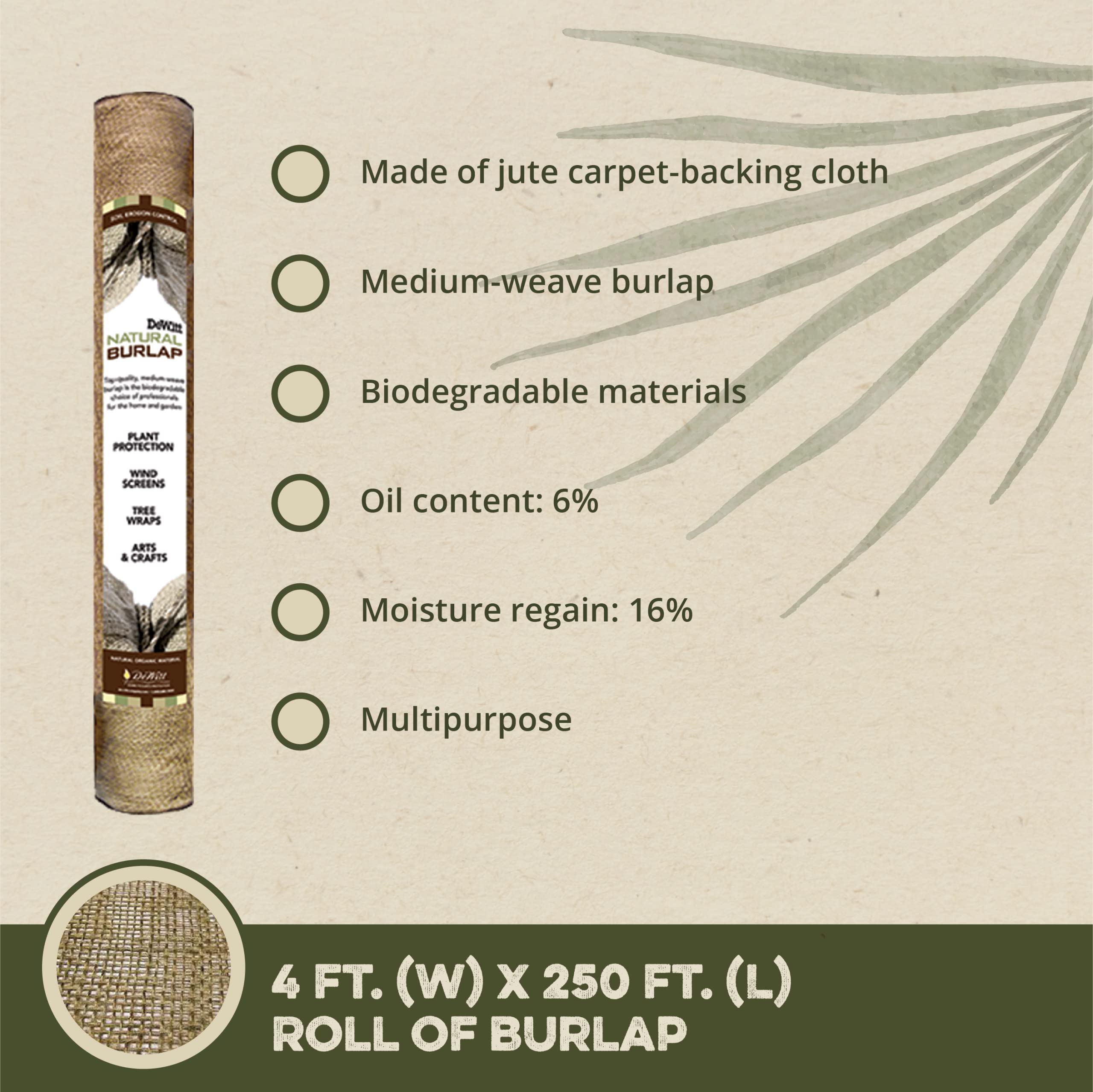 Dewitt Natural Burlap Roll 5.5 oz, 4 x 250 Feet – Medium-Weave Jute Fabric for Soil Covering, Plant Protection, Tree Wraps, Erosion Control, Wind Screens, and Crafts - Image 9