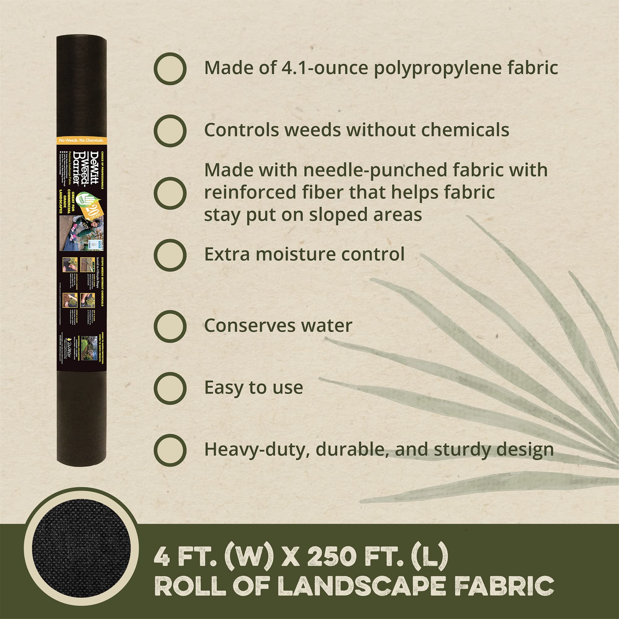 DeWitt Professional Max Weed Control Fabric, Commercial-Grade Woven Barrier, 4' x 250' - Image 3